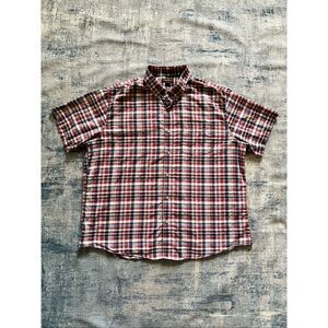 Eddie Bauer Red White Blue Plaid Classic Fit Button Front Shirt 2XL